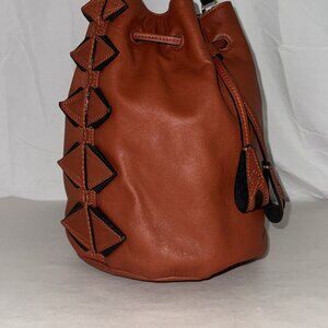 ❤️ GG MAULL Brown Leather Bombshell Bucket Shoulder bag Adjustable Straps ITALY